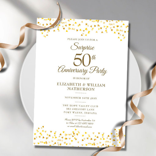 Surprise Party Golden 50th Wedding Anniversary Invitation | Zazzle