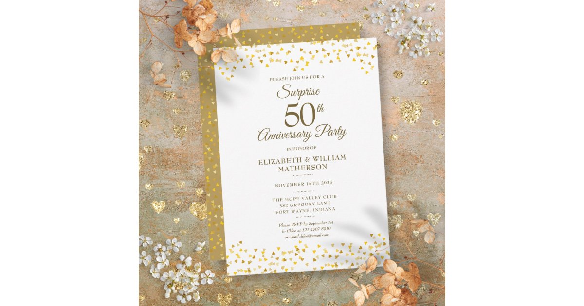 Surprise Party Golden 50th Wedding Anniversary Invitation | Zazzle