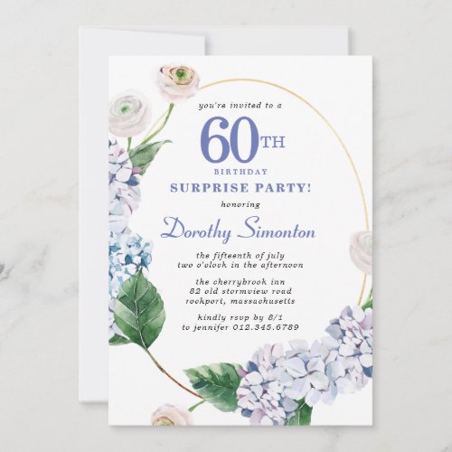 Surprise Party Hydrangea Rose 60th Birthday Invitation