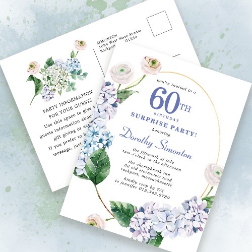 Surprise Party Hydrangea Rose 60th Birthday Postcard