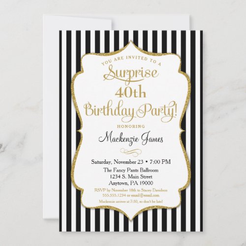 Surprise Party Invitation Black Gold Elegant Adult