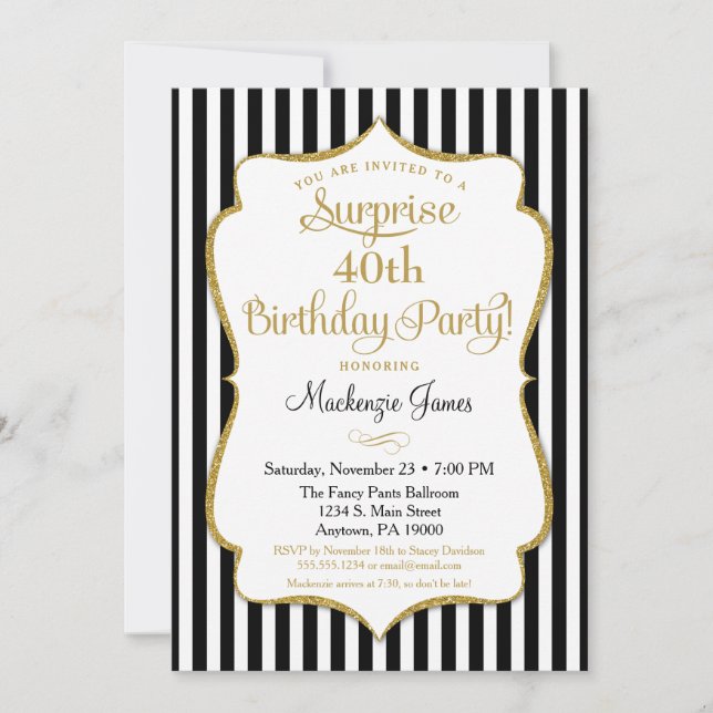 Surprise Party Invitation Black Gold Elegant Adult (Front)