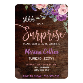 Surprise Party invitation, floral string lights 60 Invitation