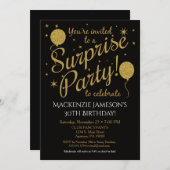 Surprise Party Invitation Gold Balloon Birthday (Front/Back)