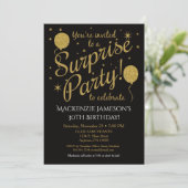 Surprise Party Invitation Gold Balloon Birthday (Standing Front)