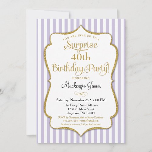 Surprise Party Invitation Lavender Lilac Gold