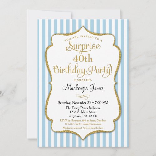 Surprise Party Invitation Light Blue Gold Elegant