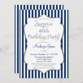 Surprise Party Invitation Navy Blue Silver Elegant (Front/Back)