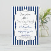 Surprise Party Invitation Navy Blue Silver Elegant (Standing Front)