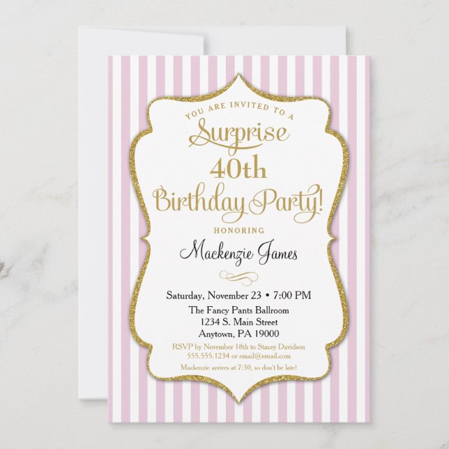 Surprise Party Invitation Pink Gold Elegant (Front)