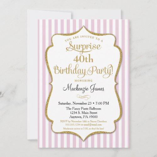 Surprise Party Invitation Pink Gold Elegant