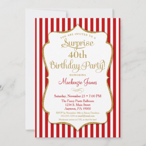 Surprise Party Invitation Red Gold Elegant Adult