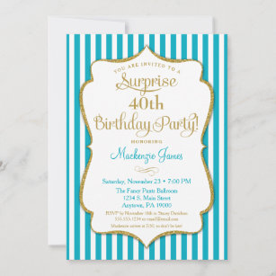 Surprise Party Invitation Turquoise Aqua Gold