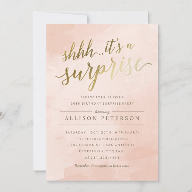 Surprise Party Invitations - Modern Faux Gold (Front)