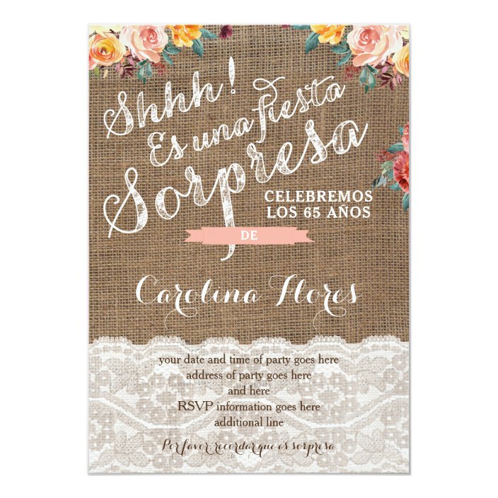Surprise Party Invites For Female In Spanish Zazzle Surprise Party Invites For Female In