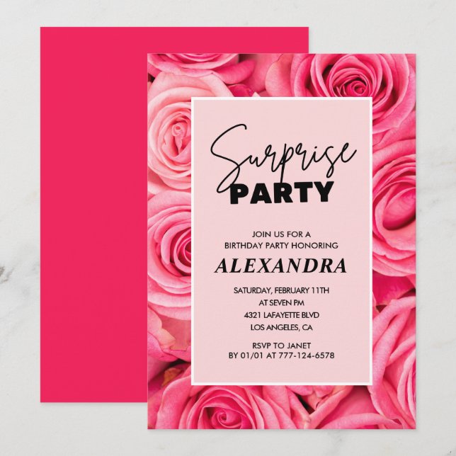 Surprise party Pink Floral 44th birthday Invitation (Front/Back)