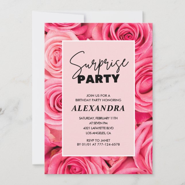 Surprise party Pink Floral 96th birthday Invitation (Front)