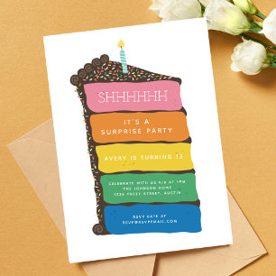 Surprise Party Rainbow Layer Cake Birthday Invitation