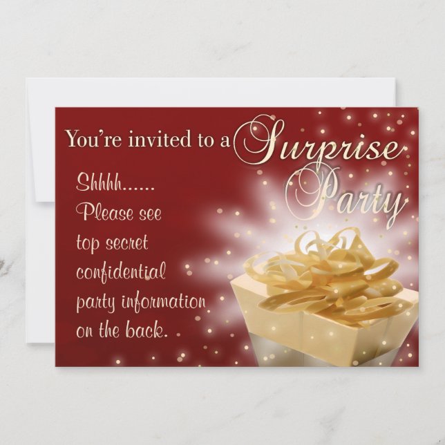Surprise Party | Red and Gold Invitation (Front)