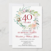 Surprise Party Roses Garland 40th Anniversary Invitation (Front)