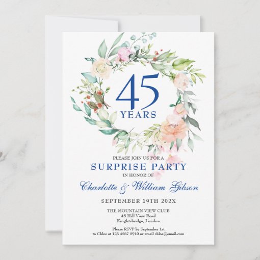 Surprise Party Roses Garland 45th 65th Anniversary Invitation | Zazzle