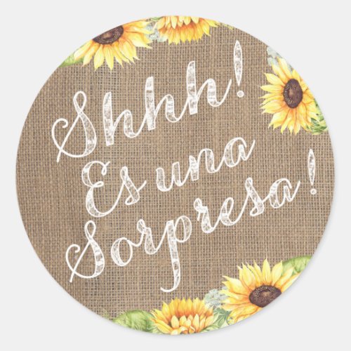 Surprise Party Sticker with Sunflowers in Spanish
