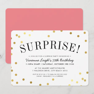 SURPRISE PARTY stylish gold confetti spots Invitation