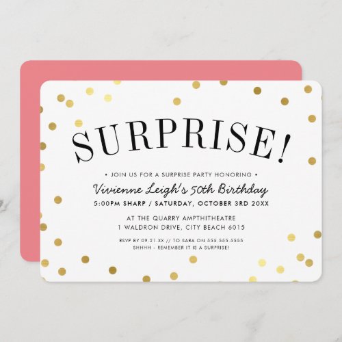 SURPRISE PARTY stylish gold confetti spots Invitation