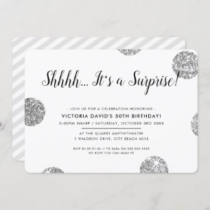 SURPRISE PARTY stylish silver glitter polka dots Invitation