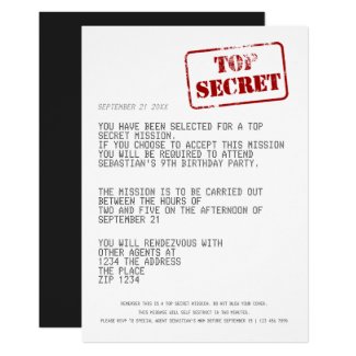 Surprise Party Top Secret Special Agent Spy Invitation