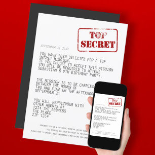 Surprise Party Top Secret Special Agent Spy Invitation