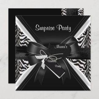 Surprise Party Zebra Black White Bow Image Invitation