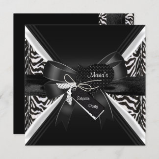 Surprise Party Zebra Black White Bow Invitation
