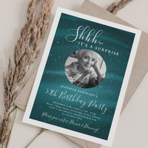 SURPRISE Photo 50th Birthday Party Teal Glam Invitation