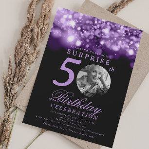 SURPRISE Photo 50th Birthday Purple Midnight  Invitation