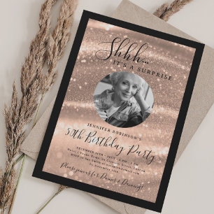 SURPRISE Photo 50th Birthday Rose Gold Glam Invitation