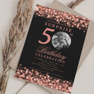 SURPRISE Photo 50th Birthday Rose Gold Lights Invitation