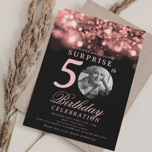 SURPRISE Photo 50th Birthday Rose Gold Midnight  Invitation