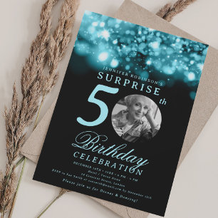SURPRISE Photo 50th Birthday Turquoise Midnight Invitation