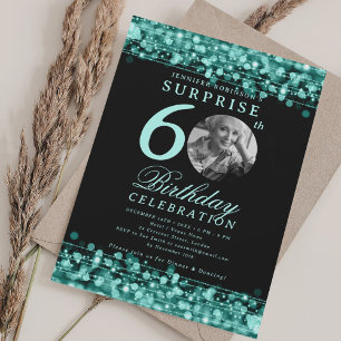 SURPRISE Photo 60th Birthday Turquoise Lights Invitation