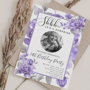 SURPRISE Photo 70th Birthday Bloom Purple  Invitation
