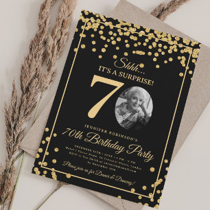 SURPRISE Photo 70th Birthday Gold Glitter Confetti Invitation
