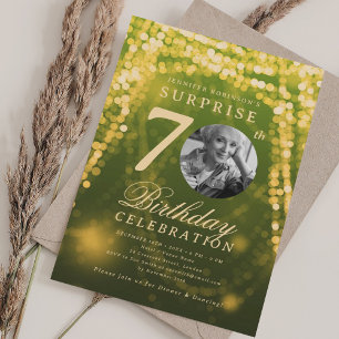 SURPRISE Photo 70th Birthday Gold Green Glam  Invitation
