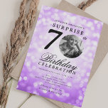 SURPRISE Photo 70th Birthday Party Purple Bokeh Invitation<br><div class="desc">An elegant "70th Birthday" party invitation design with personalized photo,  modern typography and a bokeh lights background.</div>