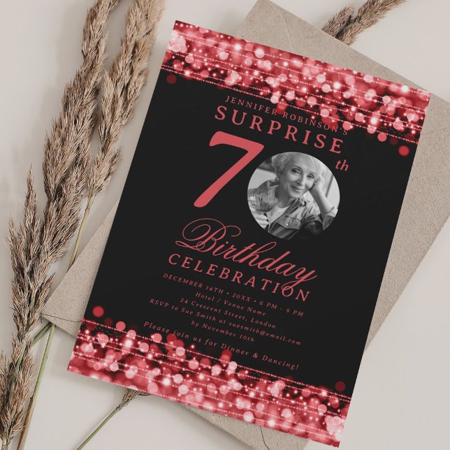 SURPRISE Photo 70th Birthday Party Red Lights Invitation (SURPRISE Photo 70th Birthday Party Red Lights Invitation)
