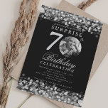 SURPRISE Photo 70th Birthday Party Silver Lights Invitation<br><div class="desc">An elegant "70th Birthday" party invitation design with personalized photo,  modern typography and a string lights background.</div>