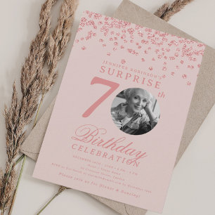 SURPRISE Photo 70th Birthday Rose Gold Blush Invitation