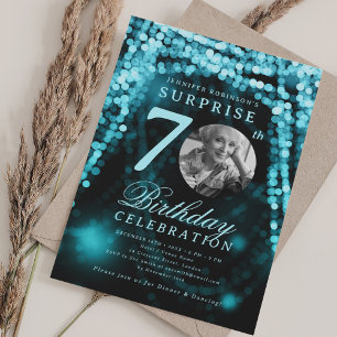 SURPRISE Photo 70th Birthday Turquoise Glam  Invitation