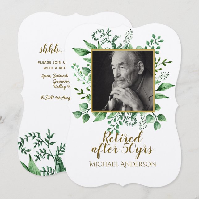 SURPRISE PHOTO Retirement Invitation Leaves Kraft (Front/Back)