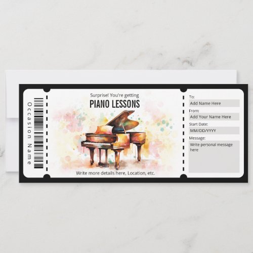 Surprise Piano Lessons Gift Voucher Invitation